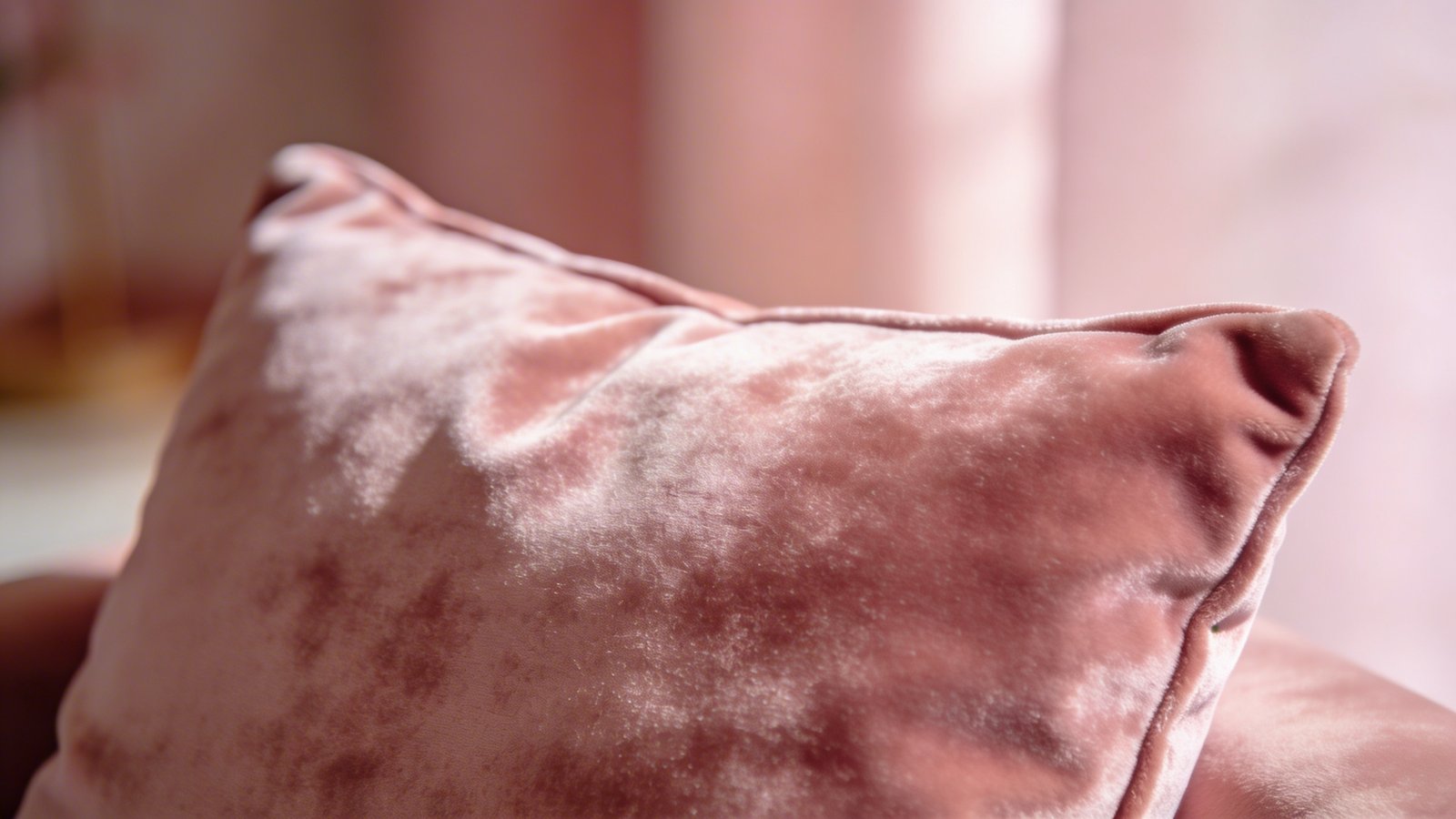 Single blush pink velvet throw pillow closeup